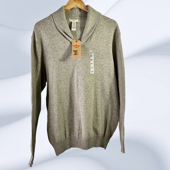 Dockers Mens Chino Tan Shawl Collar Elbow Patch NWT Wool Blend Sweater Size L - Picture 1 of 7